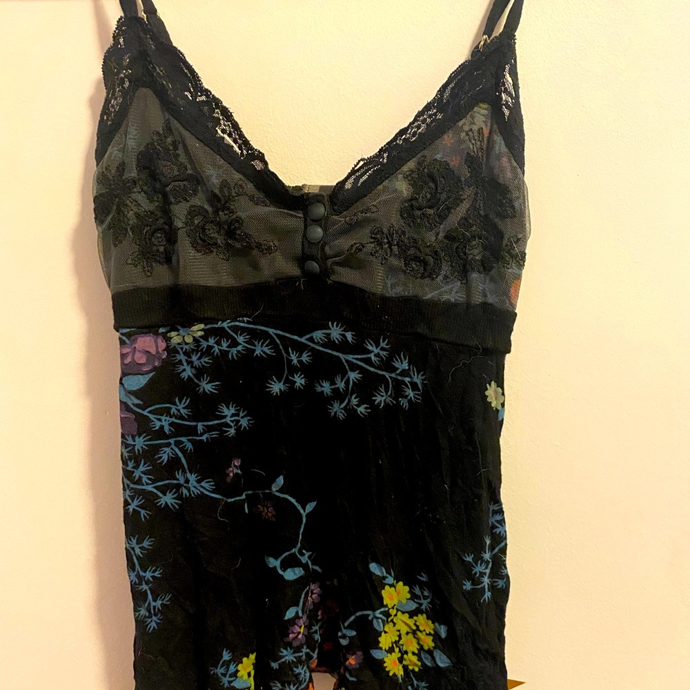 Free People black floral and lace tank top